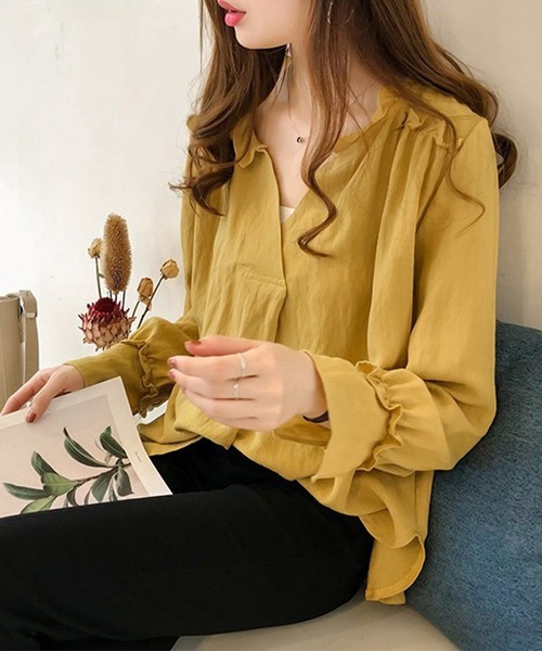 Amulet（アミュレット）の「フェミニンブラウス（シャツ/ブラウス・レディース・イエロー/ライトピンク/ネイビー・M/L/XL）」の7枚目の写真