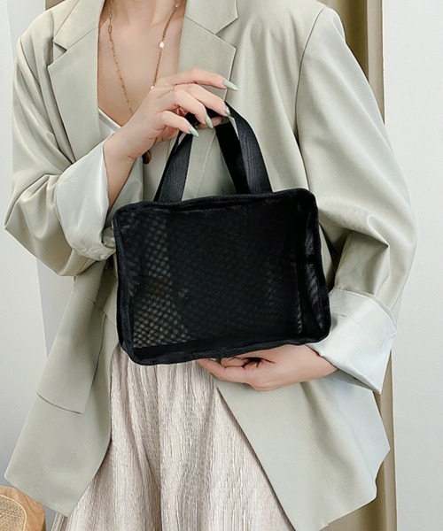 Pochi Pouch/シンプル ブラック メッシュポーチ（ポーチ）｜Pochi