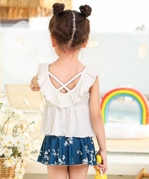 キッズ水着 バッククロスフリルフレアスカートビキニ 上下2点