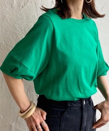 綿天竺ボリューム袖ランタンスリーブ半袖Tシャツ
