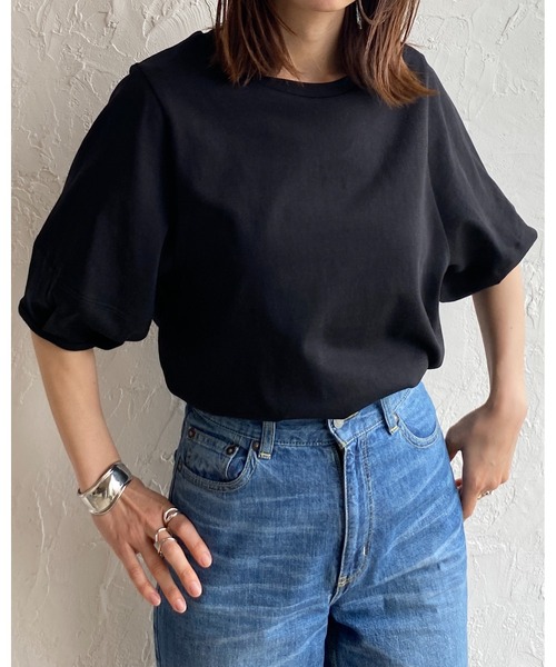 She's Closet(シーズクローゼット)の「綿天竺ボリューム袖ランタンスリーブ半袖Tシャツ(Tシャツ/カットソー・レディース・ブラック/グリーン/アイボリー/モカ/チャコール・FREE)」の16枚目の写真
