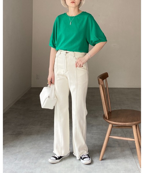 She's Closet(シーズクローゼット)の「綿天竺ボリューム袖ランタンスリーブ半袖Tシャツ(Tシャツ/カットソー・レディース・ブラック/グリーン/アイボリー/モカ/チャコール・FREE)」の9枚目の写真