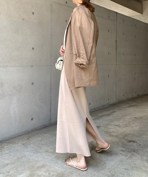 なちゅ 　DOUDOU グレージュ　 テーラードジャケット シアー DouDou（ドゥドゥ）の「強撚シアーダブルジャケット（テーラード