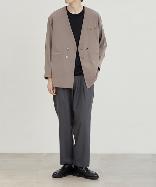 PUBLIC TOKYO ノーカラージャケット 02 ホワイト美品 短丈／日本製】カラミ風メッシュ ノーカラージャケット