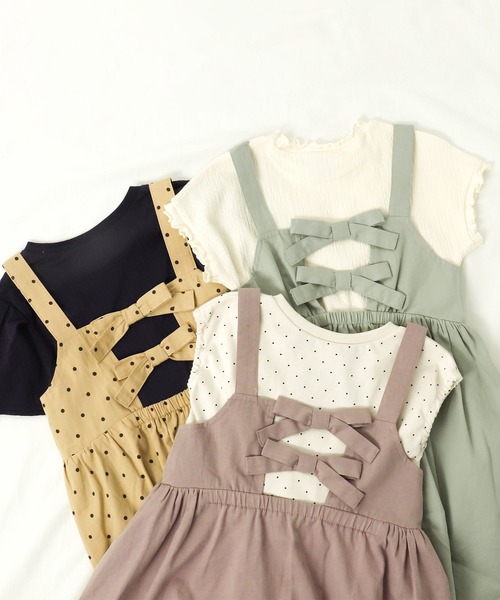 apres les cours（アプレレクール）の「WEB限定 バックリボンジャンパースカート（スカート・キッズ・ピンク/ミント/ドット・130/110/100/90/80/140/120）」の3枚目の写真