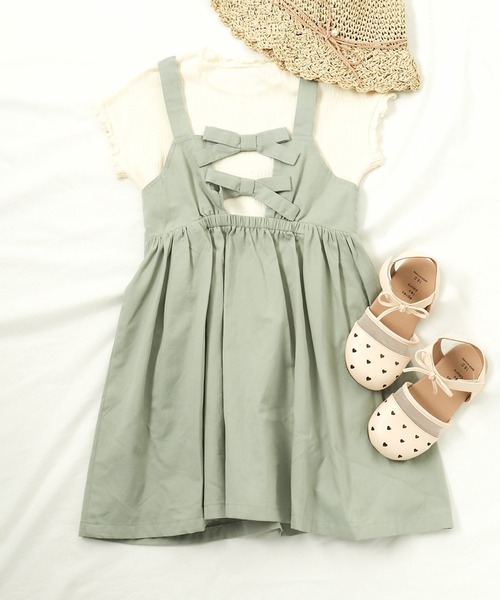 apres les cours（アプレレクール）の「WEB限定 バックリボンジャンパースカート（スカート・キッズ・ピンク/ミント/ドット・130/110/100/90/80/140/120）」の2枚目の写真