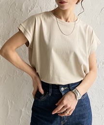 コットン100%無地クルーネックフレンチスリーブコンパクトTシャツ