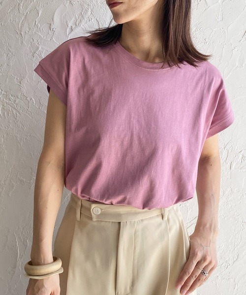 She's Closet(シーズクローゼット)の「コットン100%無地クルーネックフレンチスリーブコンパクトTシャツ(Tシャツ/カットソー・レディース・ホワイト/グリーン/グレイッシュベージュ/チャコール/ブラック/モカ/ライトグリーン/ピンク/ベージュ/ブルー/ダークパープル・FREE)」の11枚目の写真