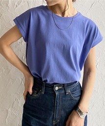 コットン100%無地クルーネックフレンチスリーブコンパクトTシャツ