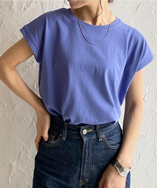 She's Closet(シーズクローゼット)の「コットン100%無地クルーネックフレンチスリーブコンパクトTシャツ(Tシャツ/カットソー・レディース・ホワイト/グリーン/グレイッシュベージュ/チャコール/ブラック/モカ/ライトグリーン/ピンク/ベージュ/ブルー/ダークパープル・FREE)」の9枚目の写真