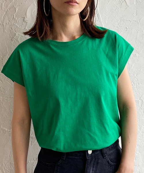 She's Closet(シーズクローゼット)の「コットン100%無地クルーネックフレンチスリーブコンパクトTシャツ(Tシャツ/カットソー・レディース・ホワイト/グリーン/グレイッシュベージュ/チャコール/ブラック/モカ/ライトグリーン/ピンク/ベージュ/ブルー/ダークパープル・FREE)」の7枚目の写真