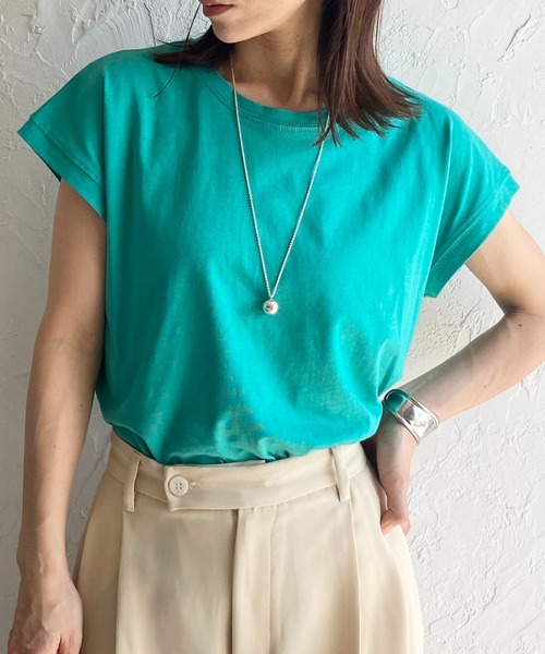 She's Closet(シーズクローゼット)の「コットン100%無地クルーネックフレンチスリーブコンパクトTシャツ(Tシャツ/カットソー・レディース・ホワイト/グリーン/グレイッシュベージュ/チャコール/ブラック/モカ/ライトグリーン/ピンク/ベージュ/ブルー/ダークパープル・FREE)」の8枚目の写真