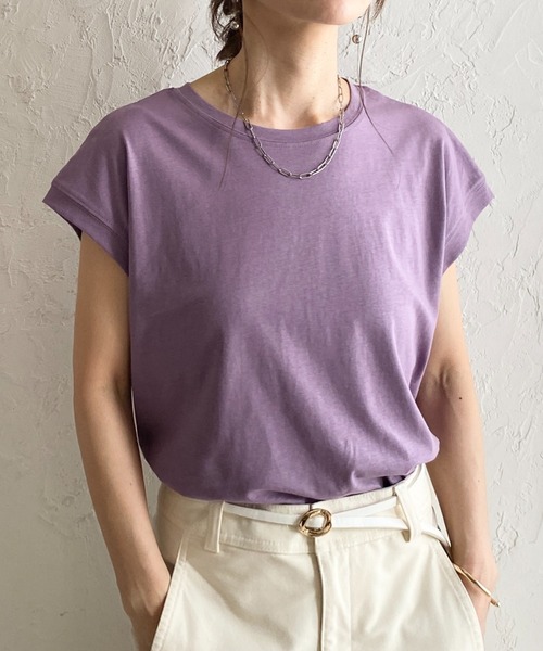 She's Closet(シーズクローゼット)の「コットン100%無地クルーネックフレンチスリーブコンパクトTシャツ(Tシャツ/カットソー・レディース・ホワイト/グリーン/グレイッシュベージュ/チャコール/ブラック/モカ/ライトグリーン/ピンク/ベージュ/ブルー/ダークパープル・FREE)」の10枚目の写真