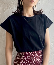 コットン100%無地クルーネックフレンチスリーブコンパクトTシャツ