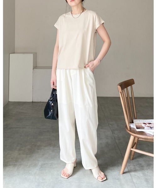 She's Closet(シーズクローゼット)の「コットン100%無地クルーネックフレンチスリーブコンパクトTシャツ(Tシャツ/カットソー・レディース・ホワイト/グリーン/グレイッシュベージュ/チャコール/ブラック/モカ/ライトグリーン/ピンク/ベージュ/ブルー/ダークパープル・FREE)」の12枚目の写真
