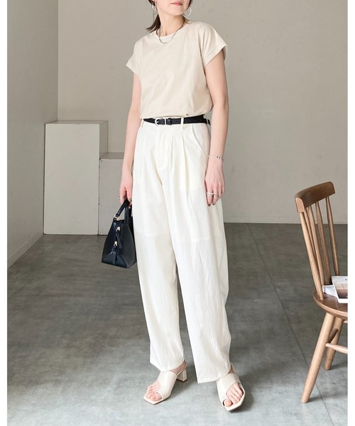 She's Closet(シーズクローゼット)の「コットン100%無地クルーネックフレンチスリーブコンパクトTシャツ(Tシャツ/カットソー・レディース・ホワイト/グリーン/グレイッシュベージュ/チャコール/ブラック/モカ/ライトグリーン/ピンク/ベージュ/ブルー/ダークパープル・FREE)」の13枚目の写真