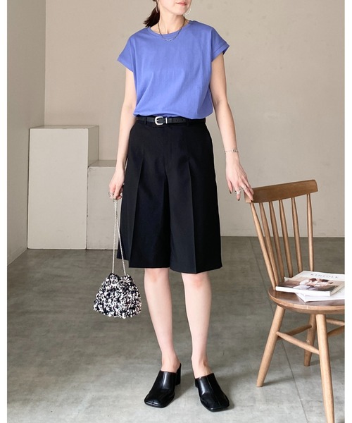 She's Closet(シーズクローゼット)の「コットン100%無地クルーネックフレンチスリーブコンパクトTシャツ(Tシャツ/カットソー・レディース・ホワイト/グリーン/グレイッシュベージュ/チャコール/ブラック/モカ/ライトグリーン/ピンク/ベージュ/ブルー/ダークパープル・FREE)」の20枚目の写真