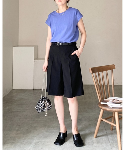 She's Closet(シーズクローゼット)の「コットン100%無地クルーネックフレンチスリーブコンパクトTシャツ(Tシャツ/カットソー・レディース・ホワイト/グリーン/グレイッシュベージュ/チャコール/ブラック/モカ/ライトグリーン/ピンク/ベージュ/ブルー/ダークパープル・FREE)」の14枚目の写真