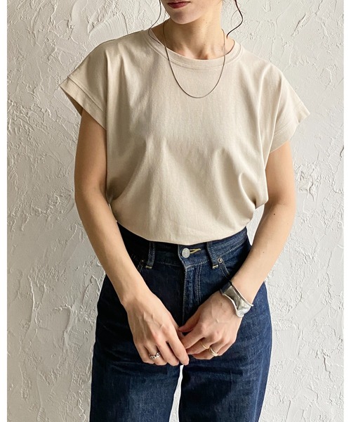She's Closet(シーズクローゼット)の「コットン100%無地クルーネックフレンチスリーブコンパクトTシャツ(Tシャツ/カットソー・レディース・ホワイト/グリーン/グレイッシュベージュ/チャコール/ブラック/モカ/ライトグリーン/ピンク/ベージュ/ブルー/ダークパープル・FREE)」の17枚目の写真