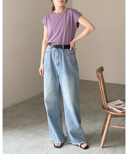 She's Closet(シーズクローゼット)の「コットン100%無地クルーネックフレンチスリーブコンパクトTシャツ(Tシャツ/カットソー・レディース・ホワイト/グリーン/グレイッシュベージュ/チャコール/ブラック/モカ/ライトグリーン/ピンク/ベージュ/ブルー/ダークパープル・FREE)」の22枚目の写真
