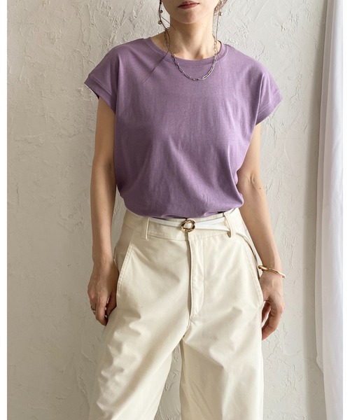 She's Closet(シーズクローゼット)の「コットン100%無地クルーネックフレンチスリーブコンパクトTシャツ(Tシャツ/カットソー・レディース・ホワイト/グリーン/グレイッシュベージュ/チャコール/ブラック/モカ/ライトグリーン/ピンク/ベージュ/ブルー/ダークパープル・FREE)」の21枚目の写真