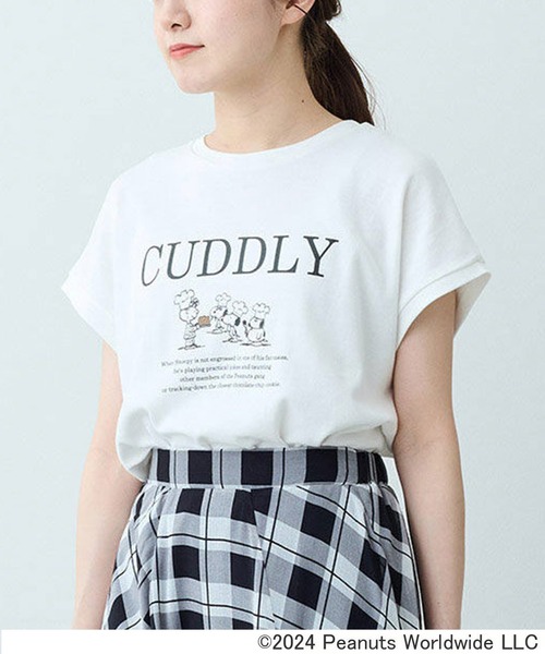 IEDIT(イディット)の「IEDIT PEANUTS 綿100%で気持ちいい大人のこなれフレンチスリーブトップス(Tシャツ/カットソー・レディース・オフホワイト/モカ/ブラック・MEDIUM/LARGE/X-LARGE/SMALL)」の2枚目の写真