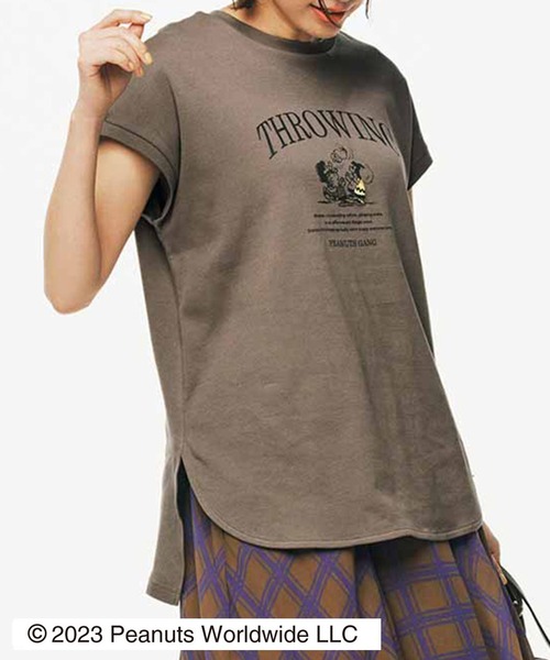 IEDIT(イディット)の「IEDIT PEANUTS 綿100%で気持ちいい大人のこなれフレンチスリーブトップス(Tシャツ/カットソー・レディース・オフホワイト/モカ/ブラック・MEDIUM/LARGE/X-LARGE/SMALL)」の1枚目の写真