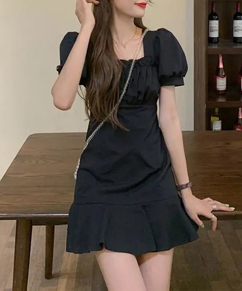 Jasmine Grandiflorum(ジャスミングランディフローラム)の「【Jasmine】フリルスクエアネック半袖ミニワンピース (SS)(ワンピース・レディース・ホワイト/ブラック/ピンク・SMALL/MEDIUM/LARGE/X-LARGE/XX-LARGE)」の3枚目の写真