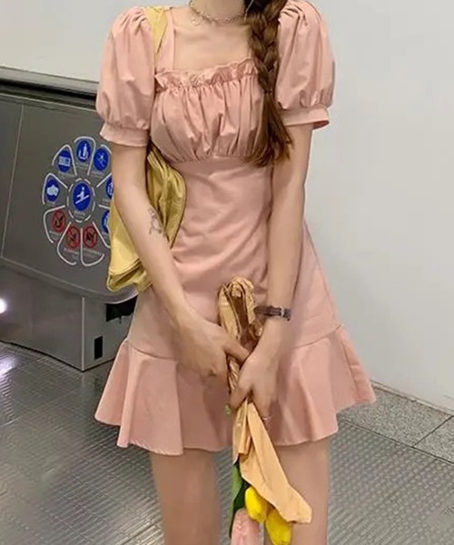 Jasmine Grandiflorum(ジャスミングランディフローラム)の「【Jasmine】フリルスクエアネック半袖ミニワンピース (SS)(ワンピース・レディース・ホワイト/ブラック/ピンク・SMALL/MEDIUM/LARGE/X-LARGE/XX-LARGE)」の9枚目の写真