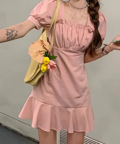 Jasmine Grandiflorum(ジャスミングランディフローラム)の「【Jasmine】フリルスクエアネック半袖ミニワンピース (SS)(ワンピース・レディース・ホワイト/ブラック/ピンク・SMALL/MEDIUM/LARGE/X-LARGE/XX-LARGE)」の11枚目の写真
