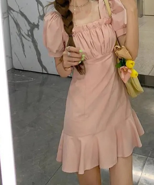 Jasmine Grandiflorum(ジャスミングランディフローラム)の「【Jasmine】フリルスクエアネック半袖ミニワンピース (SS)(ワンピース・レディース・ホワイト/ブラック/ピンク・SMALL/MEDIUM/LARGE/X-LARGE/XX-LARGE)」の10枚目の写真