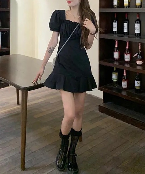 Jasmine Grandiflorum(ジャスミングランディフローラム)の「【Jasmine】フリルスクエアネック半袖ミニワンピース (SS)(ワンピース・レディース・ホワイト/ブラック/ピンク・SMALL/MEDIUM/LARGE/X-LARGE/XX-LARGE)」の14枚目の写真