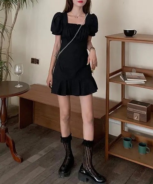 Jasmine Grandiflorum(ジャスミングランディフローラム)の「【Jasmine】フリルスクエアネック半袖ミニワンピース (SS)(ワンピース・レディース・ホワイト/ブラック/ピンク・SMALL/MEDIUM/LARGE/X-LARGE/XX-LARGE)」の16枚目の写真