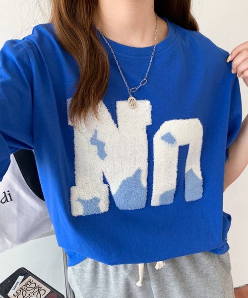 Diosfront(ディオスフロント)の「ルーズシルエットビックボアロゴ刺繍カットTee(Tシャツ/カットソー・レディース・グリーン/ホワイト/ブルー/ブラック・M/L)」の4枚目の写真