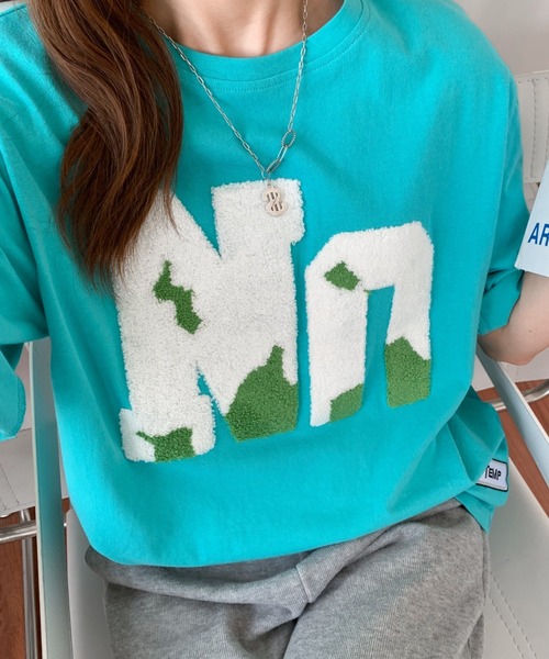 Diosfront(ディオスフロント)の「ルーズシルエットビックボアロゴ刺繍カットTee(Tシャツ/カットソー・レディース・グリーン/ホワイト/ブルー/ブラック・M/L)」の3枚目の写真