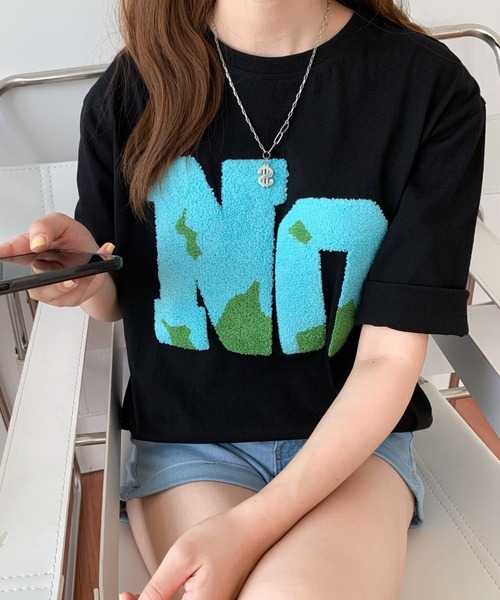 Diosfront(ディオスフロント)の「ルーズシルエットビックボアロゴ刺繍カットTee(Tシャツ/カットソー・レディース・グリーン/ホワイト/ブルー/ブラック・M/L)」の13枚目の写真