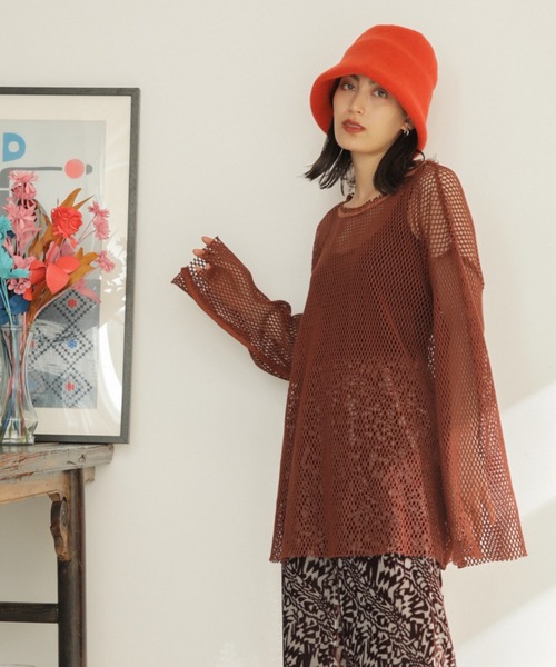 CREOLME（クレオルム）の「(CREOLME)メッシュプルオーバー（その他トップス・レディース・ベージュ/ネイビー/ブラウン・ONE SIZE）」の2枚目の写真