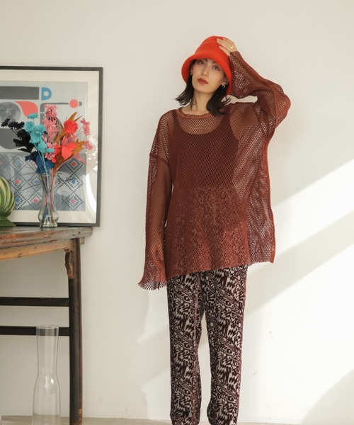 CREOLME（クレオルム）の「(CREOLME)メッシュプルオーバー（その他トップス・レディース・ベージュ/ネイビー/ブラウン・ONE SIZE）」の4枚目の写真