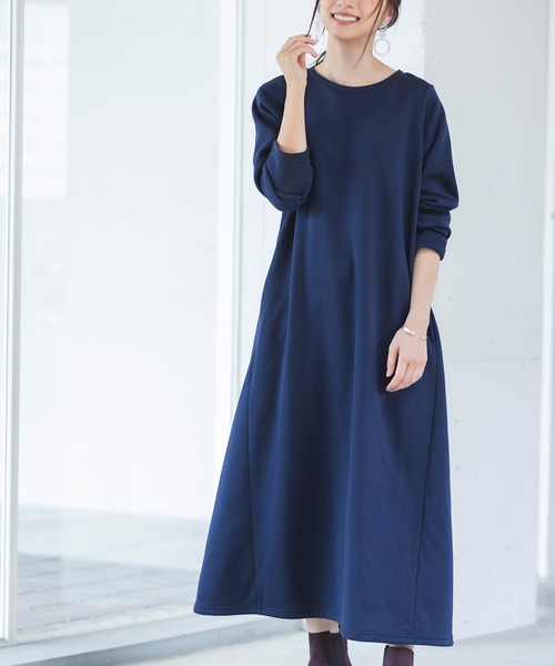 RANAN(ラナン)の「<アンチピリング>裏起毛フレアーロングワンピース(ワンピース・レディース・ネイビー/ブラック/チャコール/ベージュ・LL/M/L)」の10枚目の写真