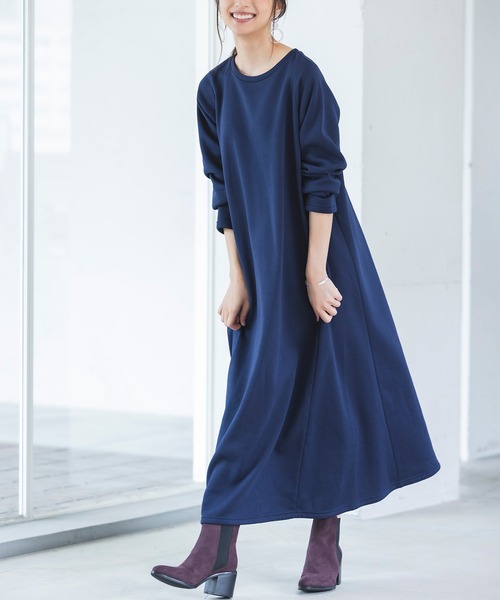 RANAN(ラナン)の「<アンチピリング>裏起毛フレアーロングワンピース(ワンピース・レディース・ネイビー/ブラック/チャコール/ベージュ・LL/M/L)」の9枚目の写真