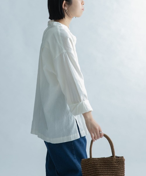 FORK&SPOON（フォークアンドスプーン）の「FORK&SPOON　楊柳バンドカラーシャツ（シャツ/ブラウス・レディース・ブラック/オフホワイト/パープル系その他・1）」の7枚目の写真