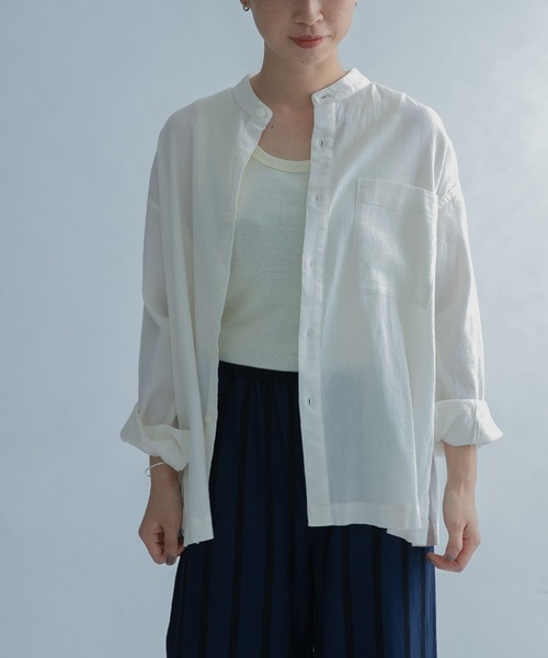 FORK&SPOON（フォークアンドスプーン）の「FORK&SPOON　楊柳バンドカラーシャツ（シャツ/ブラウス・レディース・ブラック/オフホワイト/パープル系その他・1）」の11枚目の写真