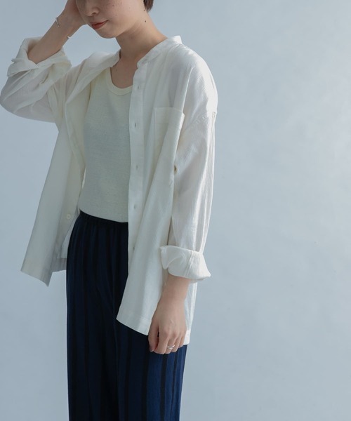 FORK&SPOON（フォークアンドスプーン）の「FORK&SPOON　楊柳バンドカラーシャツ（シャツ/ブラウス・レディース・ブラック/オフホワイト/パープル系その他・1）」の12枚目の写真