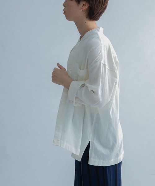 FORK&SPOON（フォークアンドスプーン）の「FORK&SPOON　楊柳バンドカラーシャツ（シャツ/ブラウス・レディース・ブラック/オフホワイト/パープル系その他・1）」の13枚目の写真