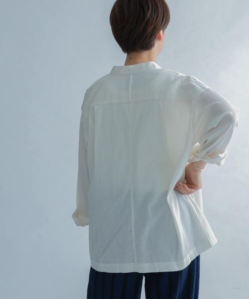 FORK&SPOON（フォークアンドスプーン）の「FORK&SPOON　楊柳バンドカラーシャツ（シャツ/ブラウス・レディース・ブラック/オフホワイト/パープル系その他・1）」の14枚目の写真