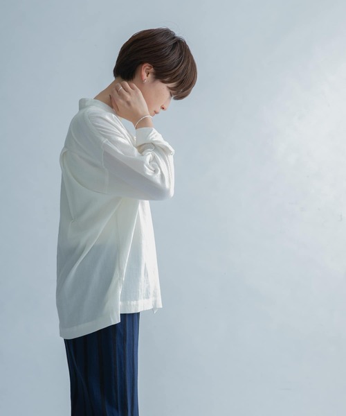 FORK&SPOON（フォークアンドスプーン）の「FORK&SPOON　楊柳バンドカラーシャツ（シャツ/ブラウス・レディース・ブラック/オフホワイト/パープル系その他・1）」の15枚目の写真