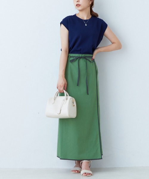 natural couture(ナチュラルクチュール)の「配色パイピングラップ風スカート(スカート・レディース・グリーン/ライトベージュ/ブラック・FREE)」の12枚目の写真
