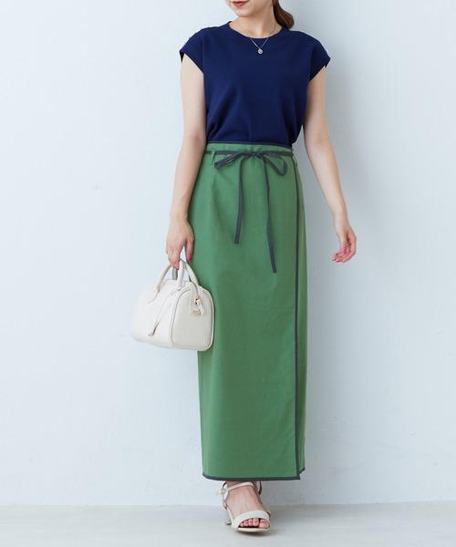 natural couture(ナチュラルクチュール)の「配色パイピングラップ風スカート(スカート・レディース・グリーン/ライトベージュ/ブラック・FREE)」の13枚目の写真