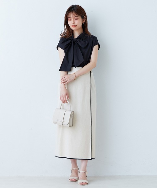 natural couture(ナチュラルクチュール)の「配色パイピングラップ風スカート(スカート・レディース・グリーン/ライトベージュ/ブラック・FREE)」の17枚目の写真
