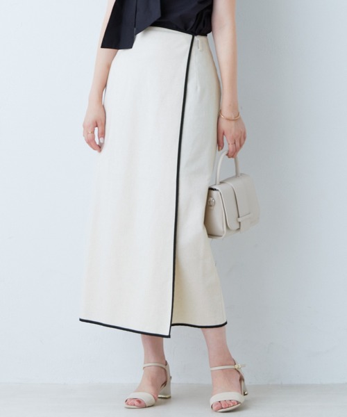 natural couture(ナチュラルクチュール)の「配色パイピングラップ風スカート(スカート・レディース・グリーン/ライトベージュ/ブラック・FREE)」の15枚目の写真